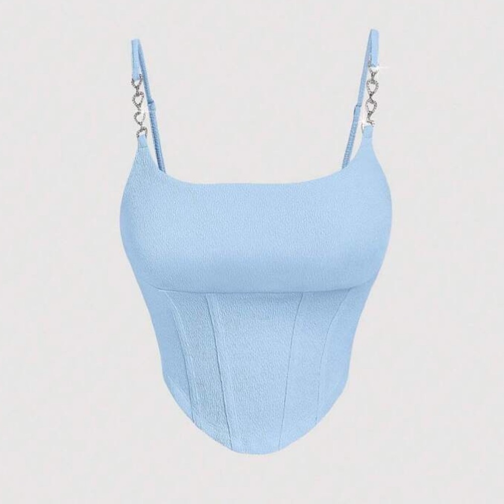 SHEIN Light Blue Crop Top with Heart Chain Straps